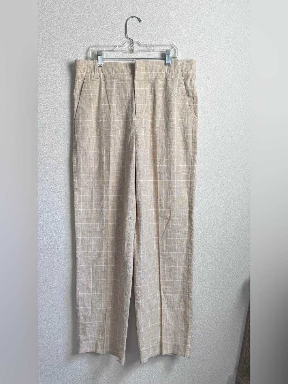Madewell Beige Windowpane Linen- Cotton Blend Dress Pants